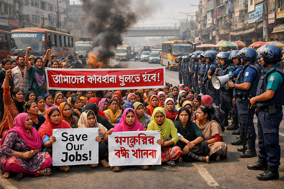 Garment factory workers block road in Kachukhe