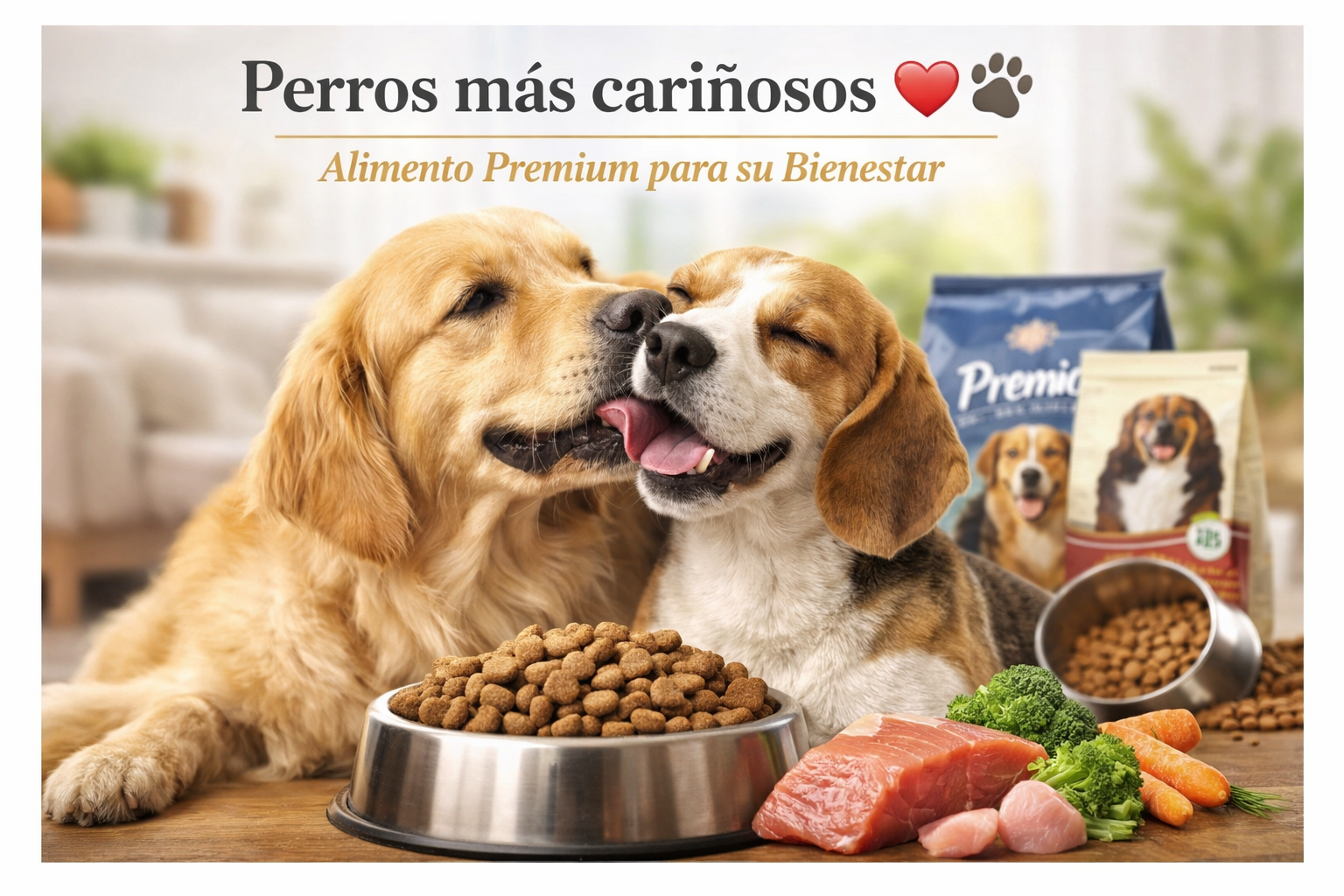 Perros cariñosos con alimento premium