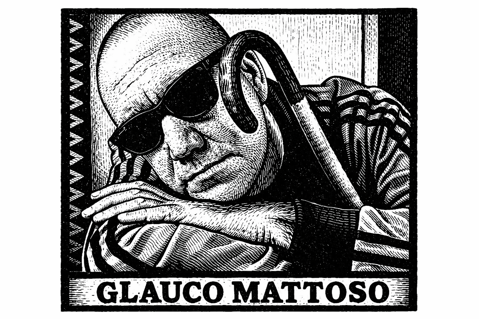 Glauco Mattoso retrato em estilo xilogravura