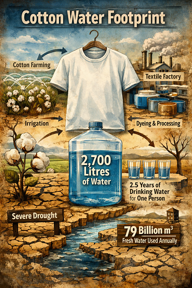 A single cotton T-shirt requires approximately 2,700 litres of water to produce...