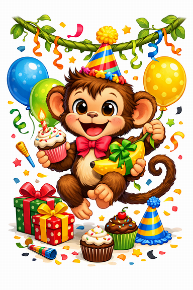 Birthday monkey illustration