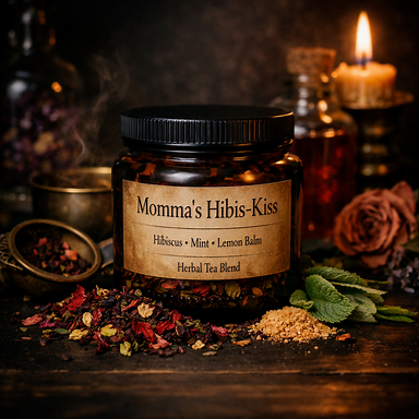 Momma’s Hibis-Kiss tea blend dark moody apothecary aesthetic