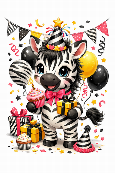 Birthday zebra illustration