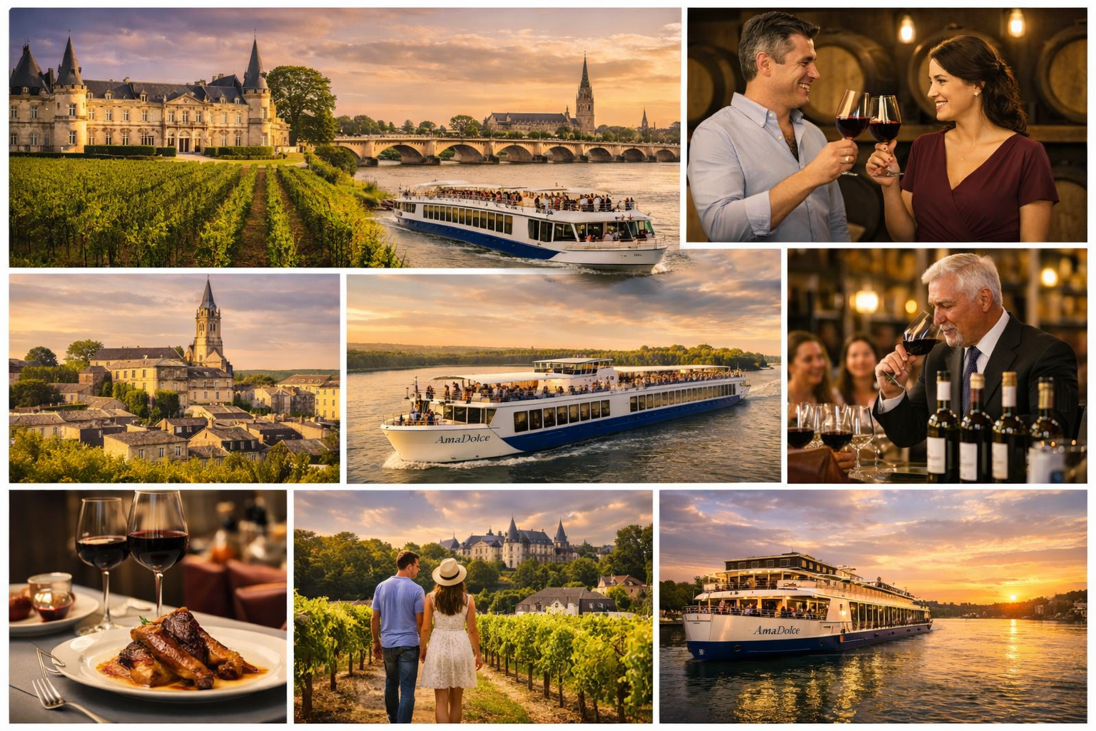 AmaDolce Bordeaux wine cruise collage