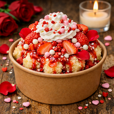Hopeless Romantic Snapcake in kraft bowl without hearts