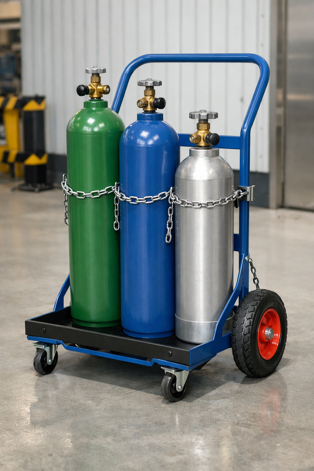 Safe gas cylinders on trolley