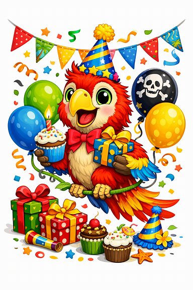 Birthday parrot illustration
