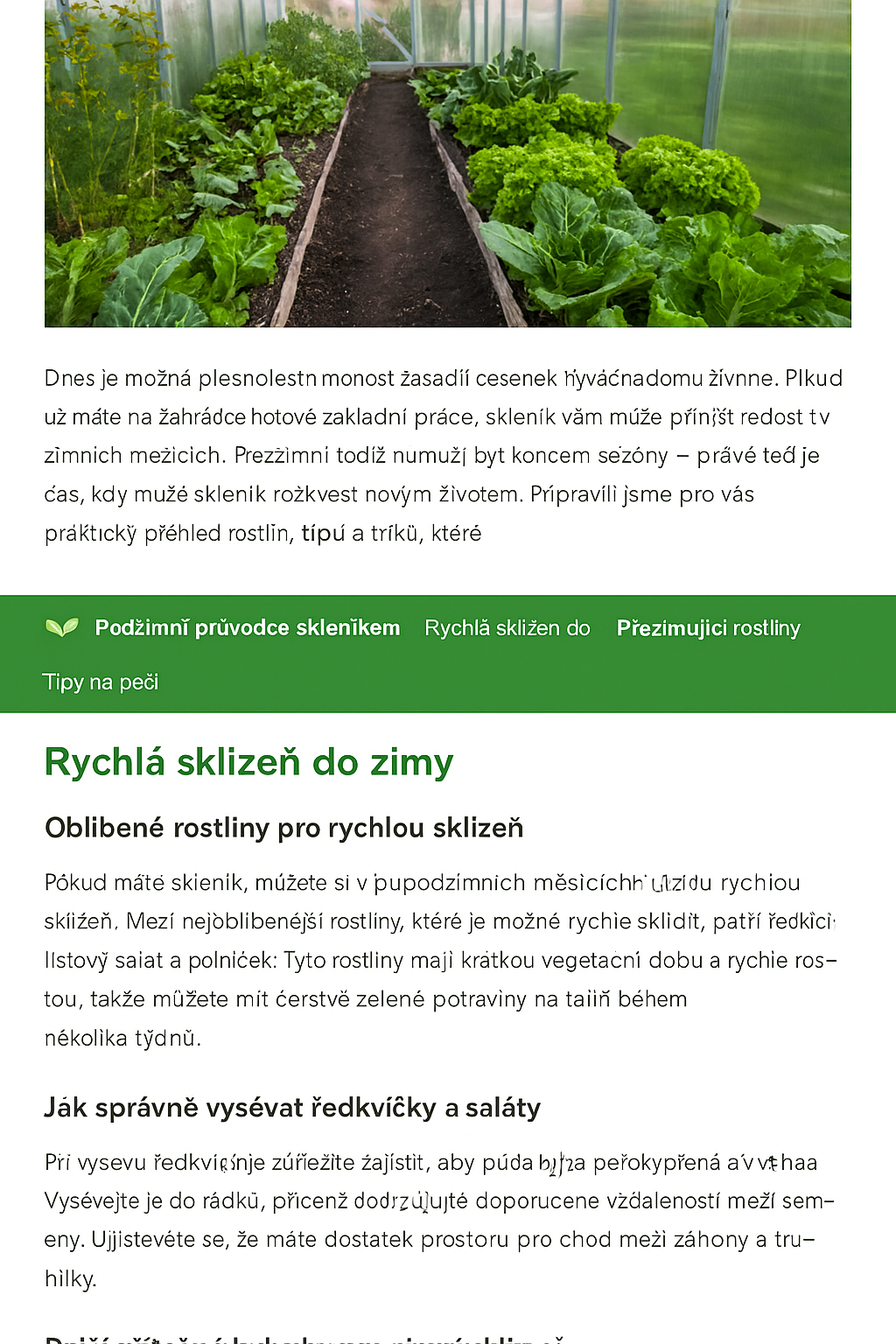 Podzimní skleník plný zeleniny a bylinek