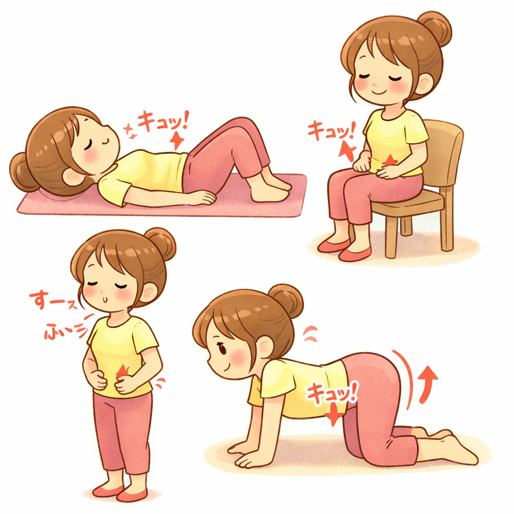 骨盤底筋エクササイズの図解イラスト