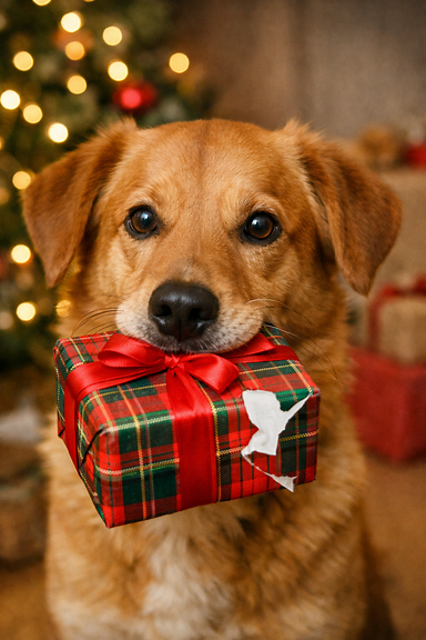 Hond met cadeautje