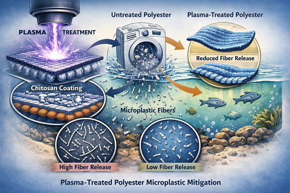 Mitigation of laundering-induced microplastic fiber release from polyester fabric via plasma-assisted chemical surface modification