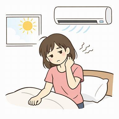 夏のエアコンでだるさを感じる女性のシンプルなイラスト