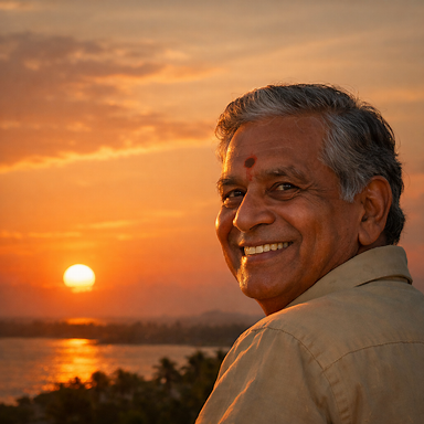 Face smiling at sunset
