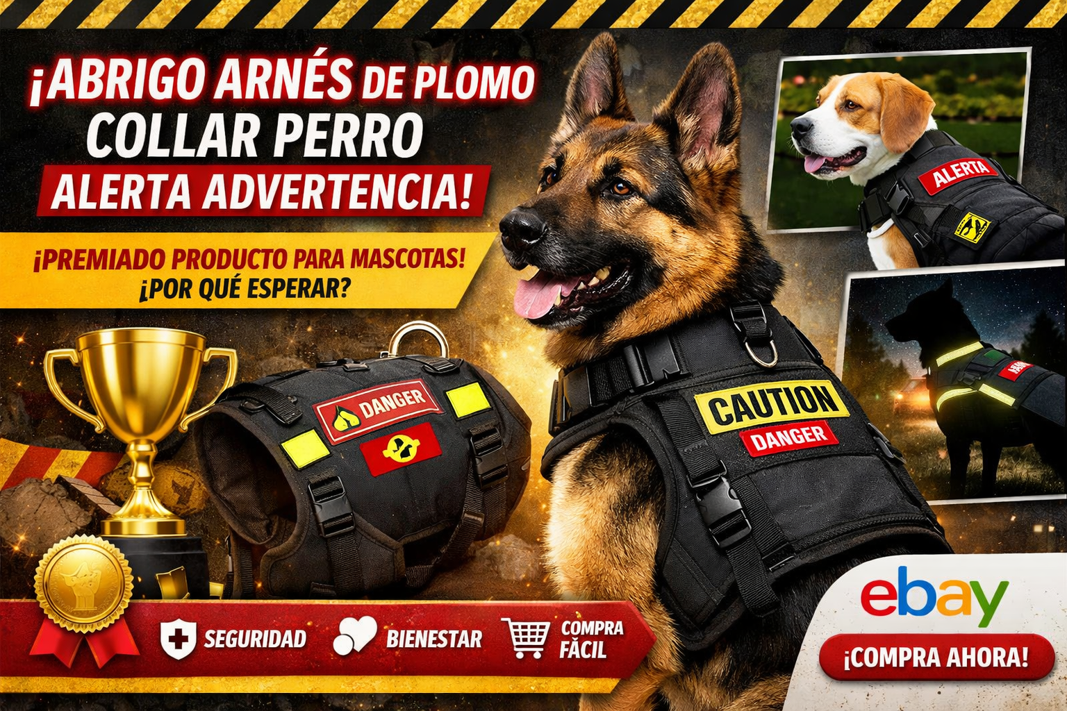 Abrigo Arnés de Plomo Collar Perro Alerta Advertencia
