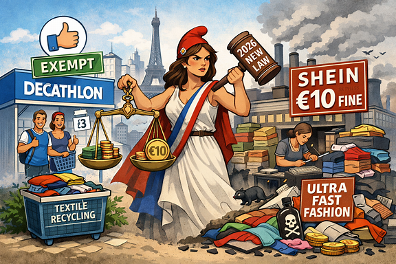 CSR & Sustainability France anti-fast-fashion law 2026: Decathlon exempt, Shein fined