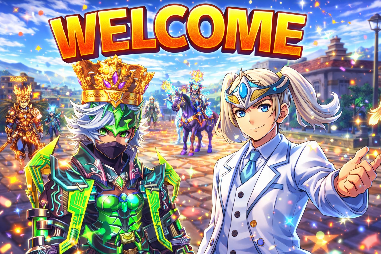 Anime-style Wartale opening image with larger welcome message