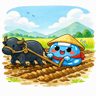 Slime xanh đang cày ruộng, phong cách vui nhộn
