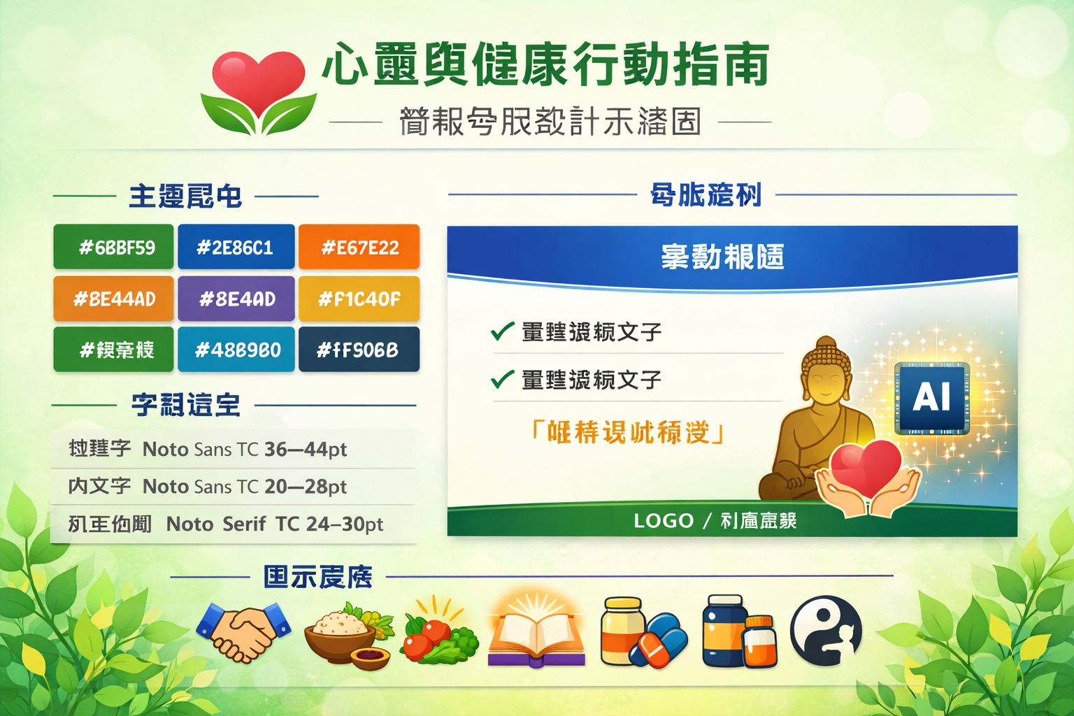 心靈與健康行動指南簡報母版設計示意圖