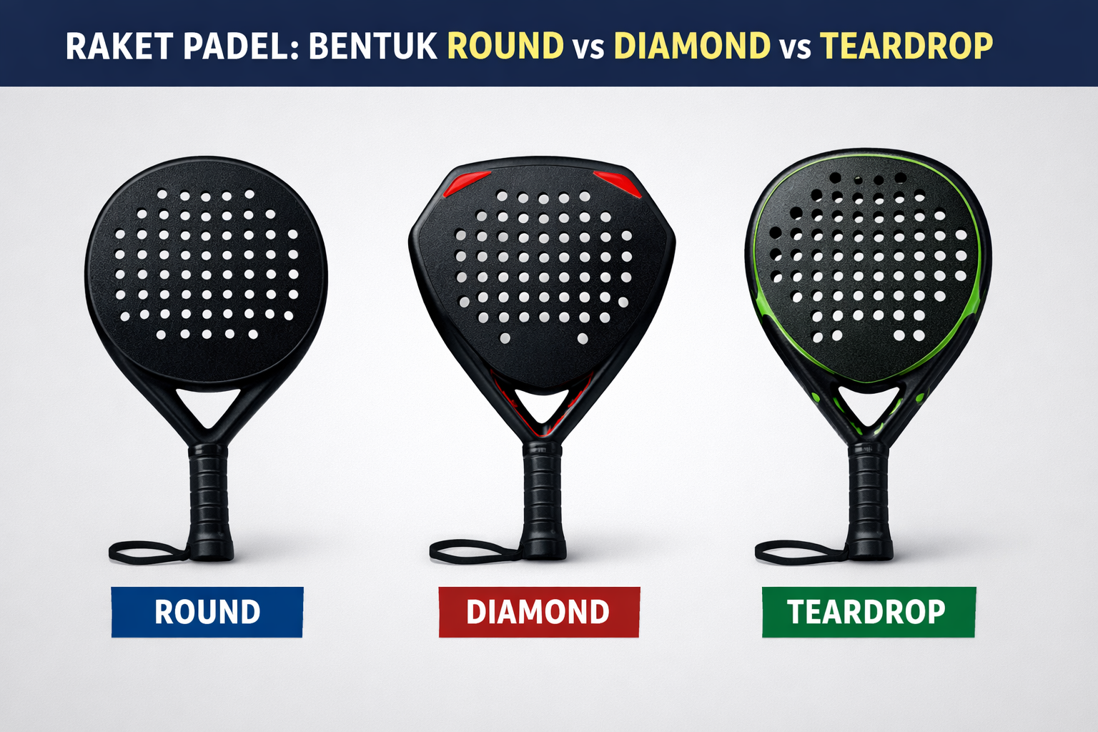 Raket Padel: Bentuk Round vs Diamond vs Teardrop