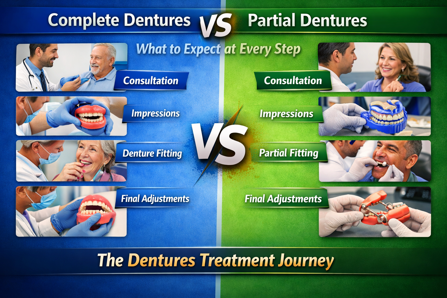 Complete Dentures vs Partial Dentures: What to Expect at Every Step