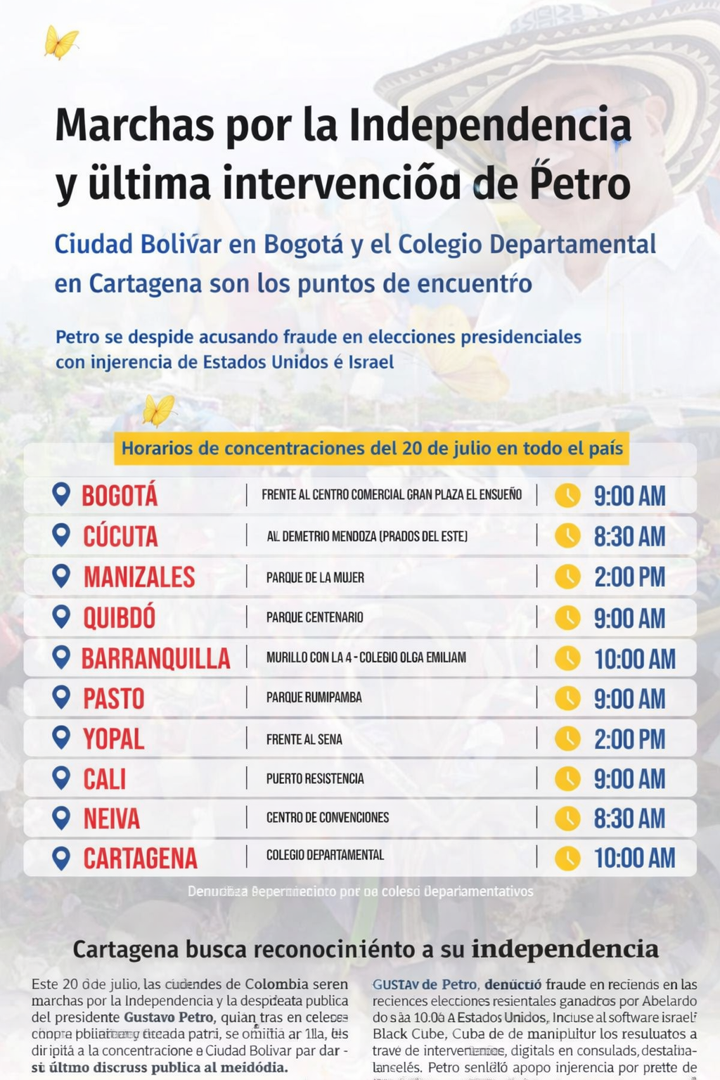 Horarios marchas 20 de julio con Petro