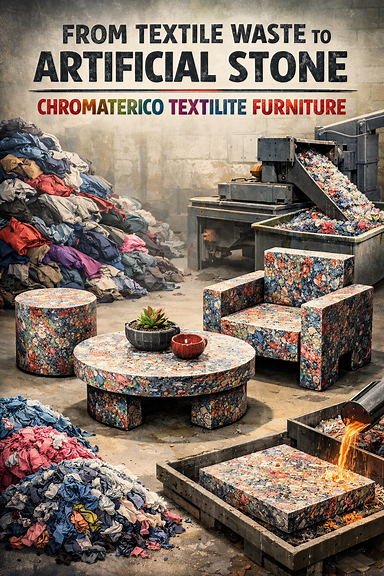 Textile waste turns into artificial stone in Chromaterico furniture collection