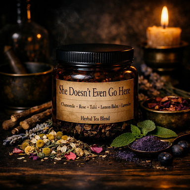 She Doesn’t Even Go Here tea blend dark moody apothecary aesthetic