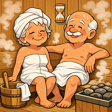 senior couple sauna
