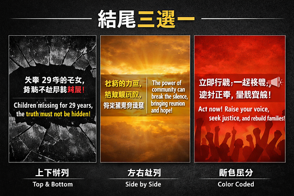 Pitch Deck 結尾三選一版面範例